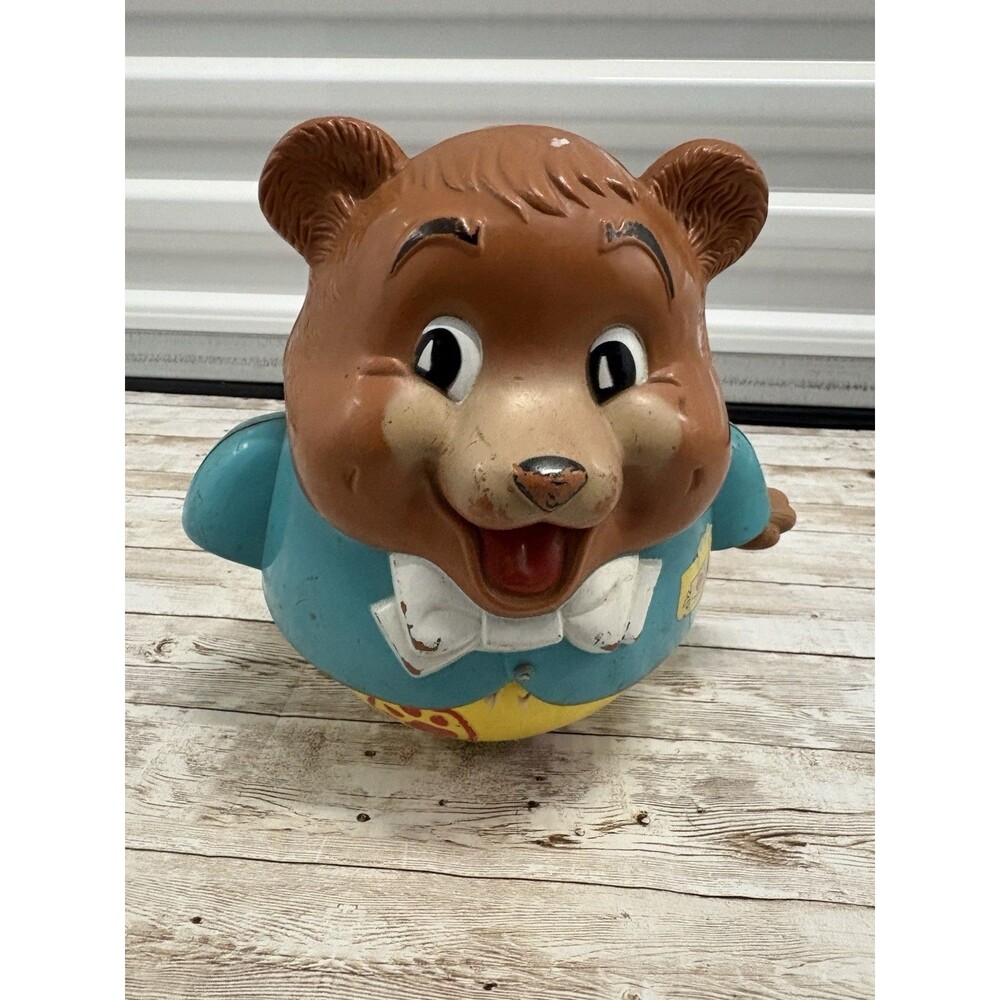VINTAGE 1969 FISHER PRICE ROLY CHUBBY CUB ROLL-A-LONG TEDDY BEAR PULL TOY CHIME